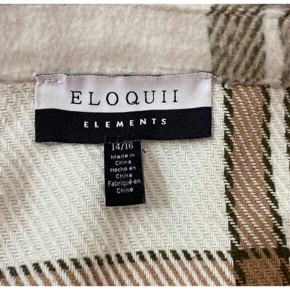 Eloquii Elements Size 14/16 Cream Tan Plaid Wool Blend Shacket with Belt Pocket - Picture 11 of 13